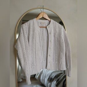 Cleo Cream Crochet Knit Button-Front Cardigan